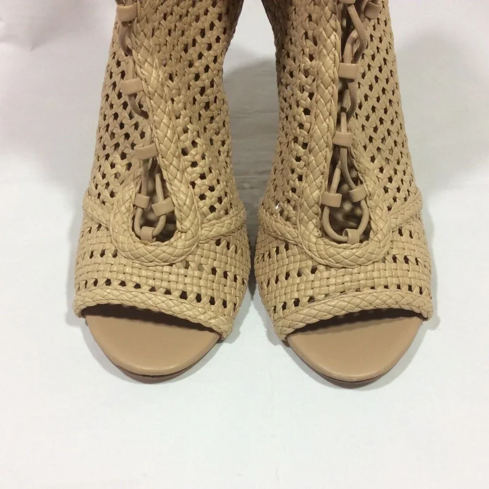 Sam Edelman Abbie Woven Heels Tan Strappy Exposed Back‎ Zip